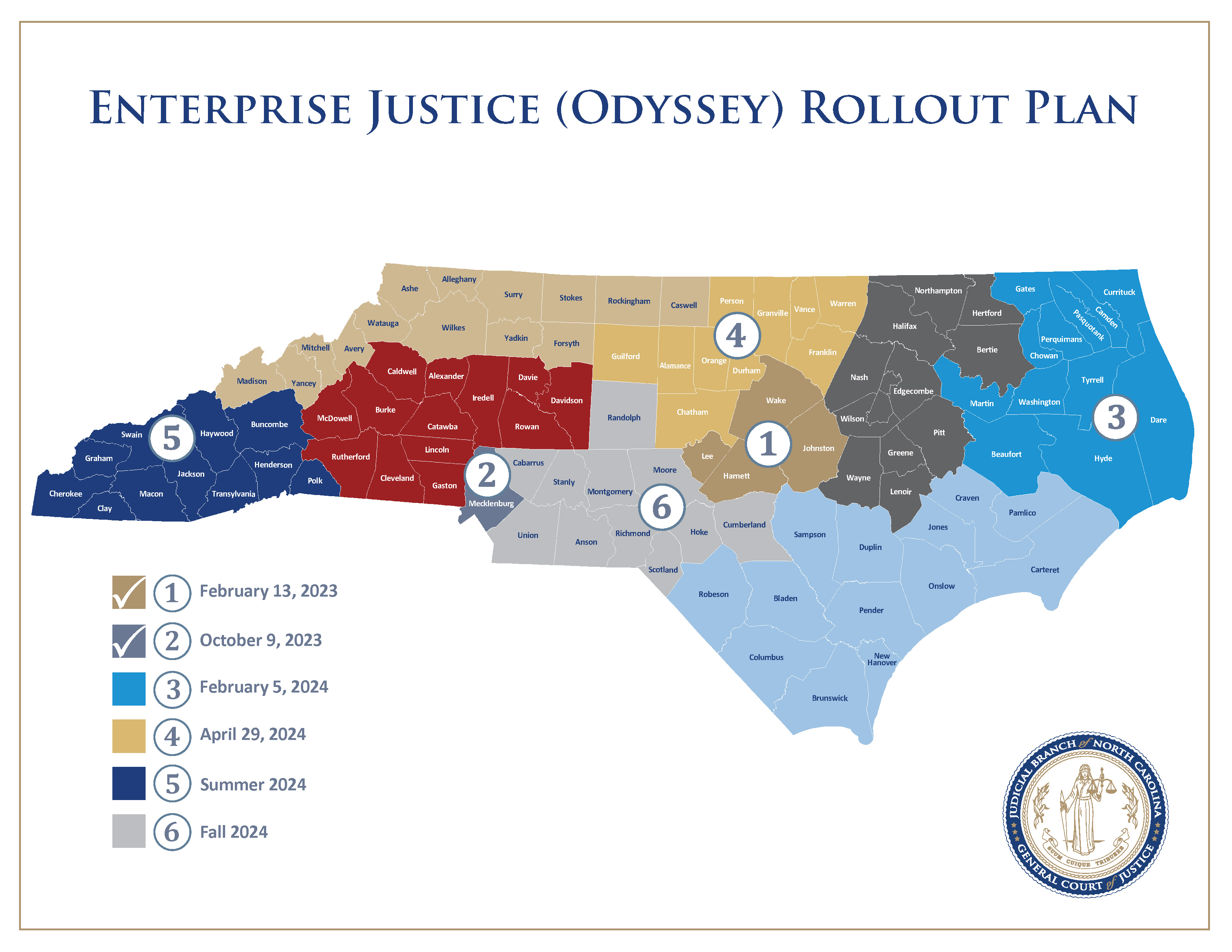 ECourts Expansion Announced For 2024 North Carolina Judicial Branch   Odyssey Rollout Map Full Map Names Full Map 010924B 